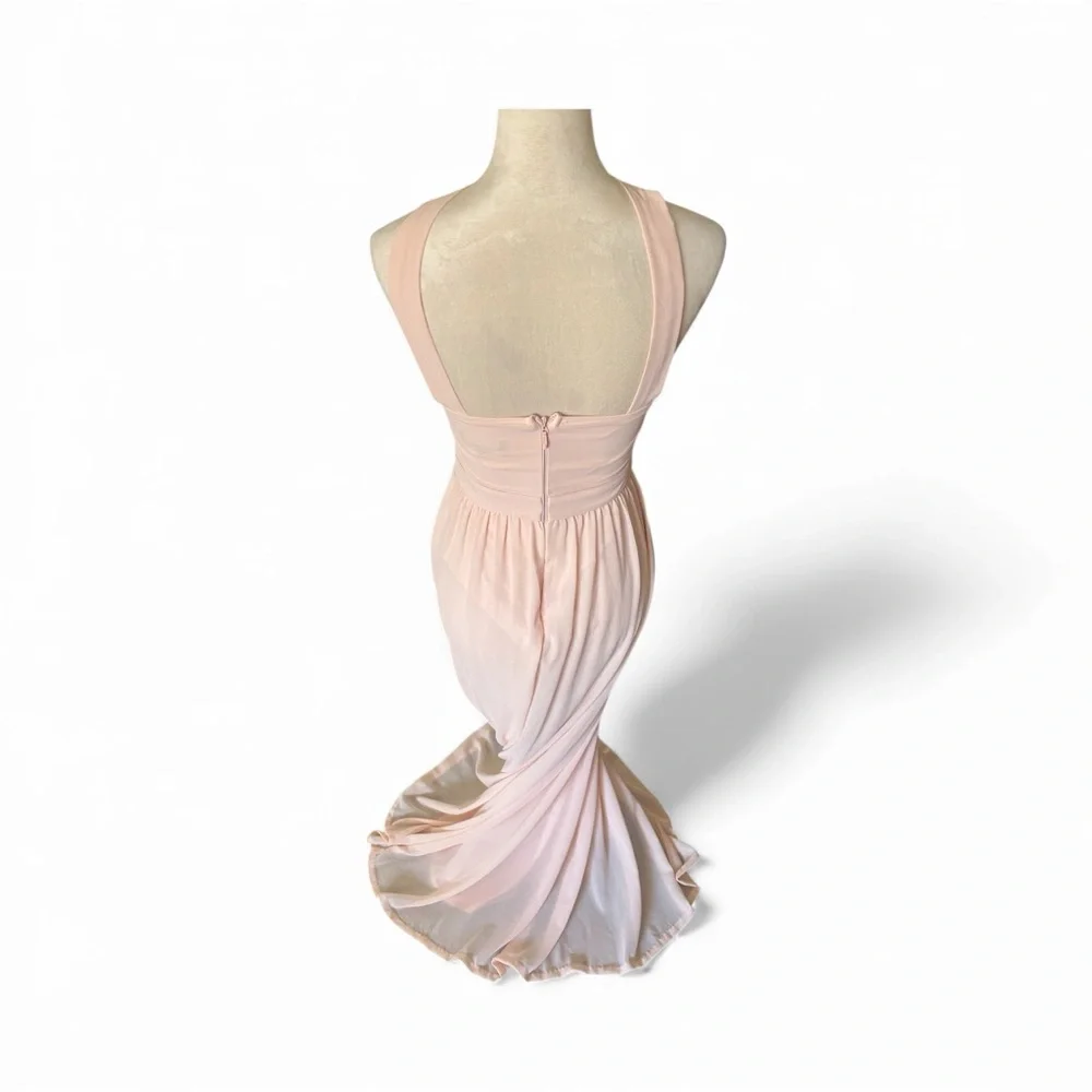Lulu's Sz S Soft Blush Pink A Line Halter Chiffon Maxi Formal Bridesmaid Dress - Picture 6 of 12